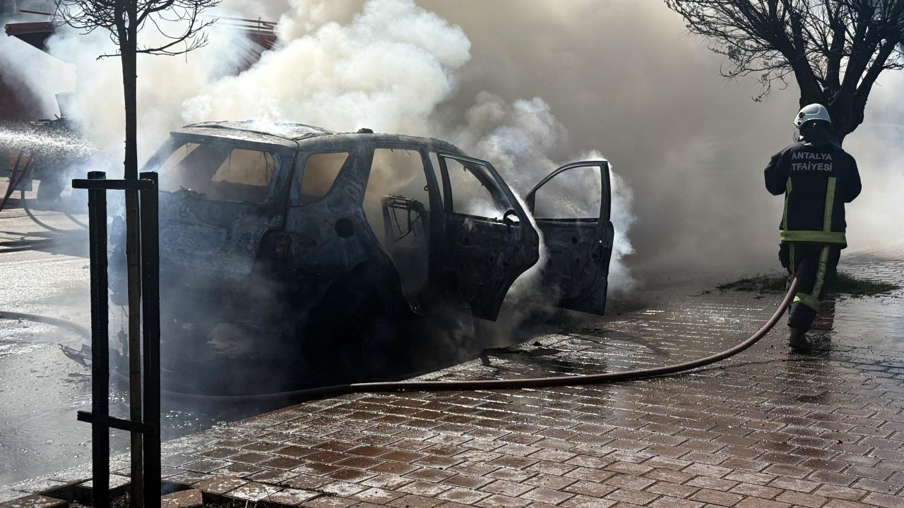 Alev alan otomobilindeki kedisini son anda kurtardı