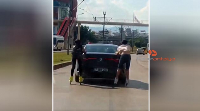 Gençlerin trafikte patenli yolculuğu
