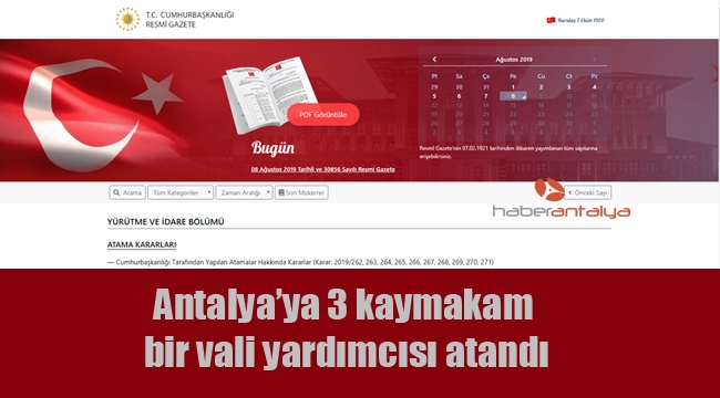 Antalya'ya 3 kaymakam bir vali yardımcısı atandı
