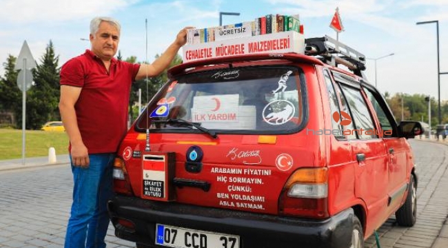Otomobiliyle 5 yılda 20 bin kitap dağıttı