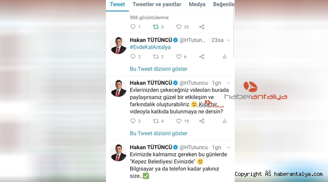 Tütüncü, 'Evde Kal Antalya' paylaşımıyla Twitter'da TT oldu