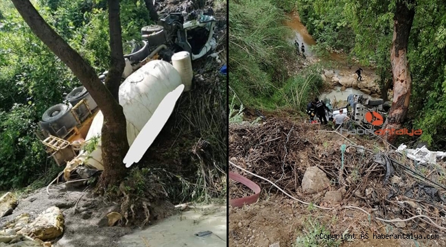 Alanya'da beton mikseri dereye uçtu, sürücü öldü