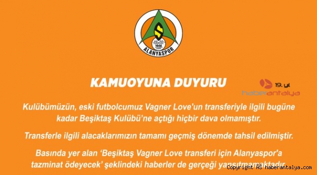 Alanyaspor'dan Vagner Love açıklaması