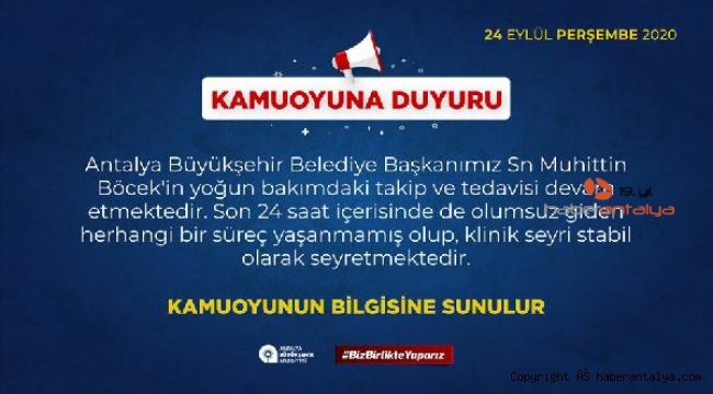 Belediyeden yoğun bakımdaki Başkan Böcek için açıklama