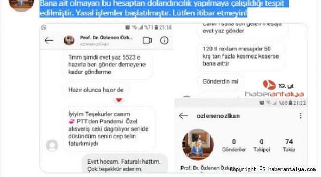 Rektör Özkan'dan dolandırılma paylaşımı !