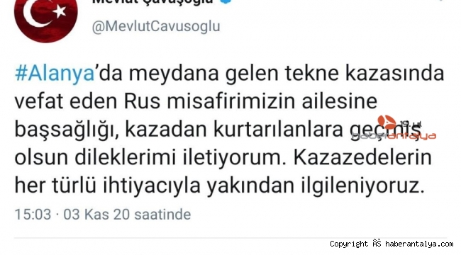 Bakan Çavuşoğlu'dan kaza paylaşımı