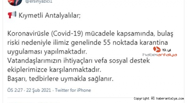Antalya'da 55 noktada karantina kararı !