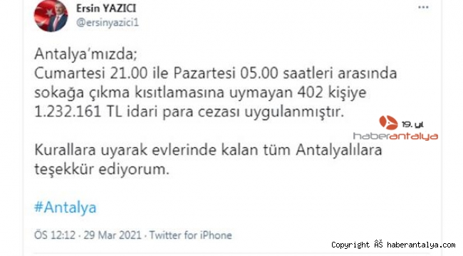 402 kişiye 1.2 milyon kısıtlama cezası