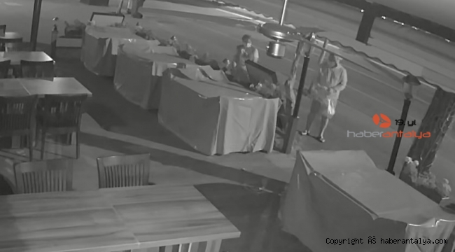Restoran önünden çiçek hırsızlığı kamerada