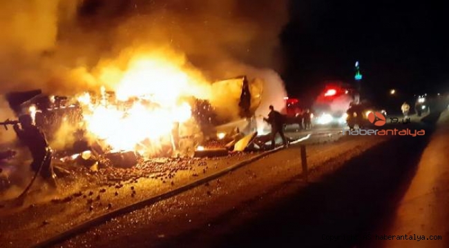 Seyir halindeki TIR, alev alev yandı