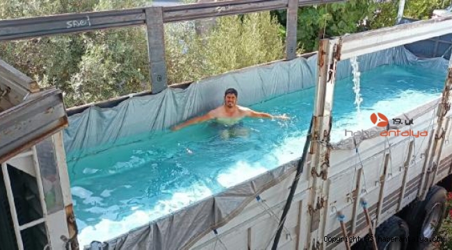 Sıcaktan bunaldı, kamyonunu havuza çevirdi
