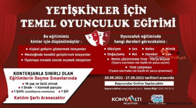 Konyaaltı'ndan yetişkinlere oyunculuk eğitimi