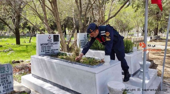 Jandarma şehitlikleri temizledi, bayrakları yeniledi