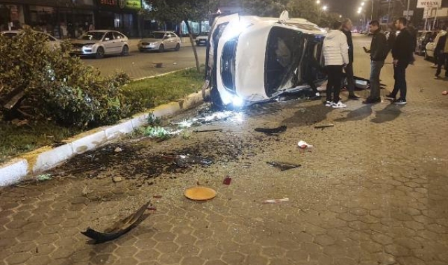 Takla atan araçtan hafif yaralı kurtuldu
