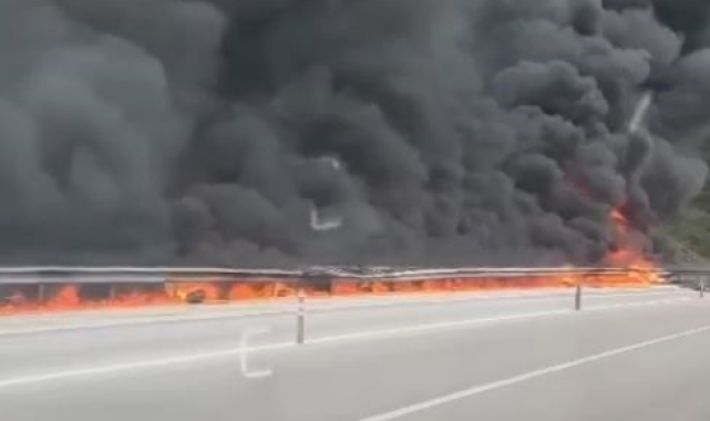 Boya yüklü tır alev alev yandı