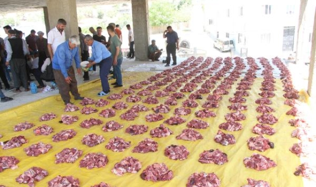 3 asırlık gelenekle, 1,5 ton eti, her aileye eşit dağıttılar