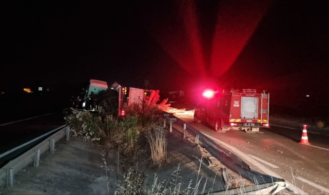 Tomruk yüklü kamyon bariyerlere girdi: 1 ölü !
