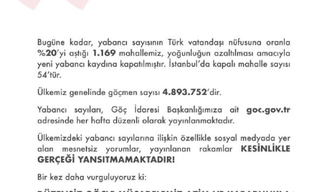 Göç İdaresi Başkanlığı: Ülkemiz genelinde göçmen sayısı 4 milyon 893 bin 752'dir