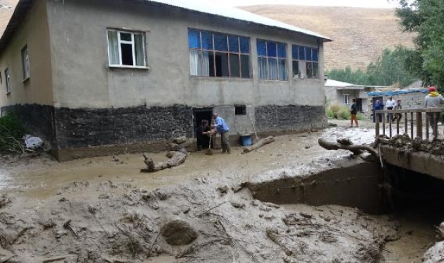 Yağışın olmadığı köyü, yayladan gelen su bastı; evler su altında kaldı, 2 at öldü