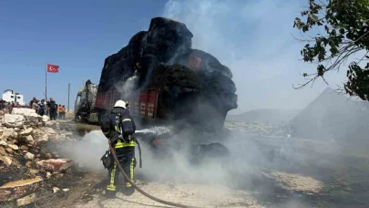 Antalya’da saman yüklü tır alev alev yandı