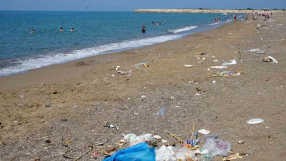 Çardaklardan arındırılıp özgürleştirilen  Kumköy sahili şimdi de çöplerle boğuşuyor