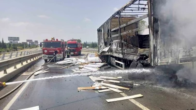 Kaza yapan tır alev alev yandı