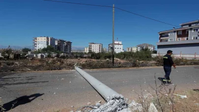 Köpeğe çarpmamak için elektrik direğine vurdu, kopan teller yangın çıkardı