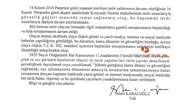 ANTALYA’DA TERÖR OPERASYONUNA YAYIN YASAĞI