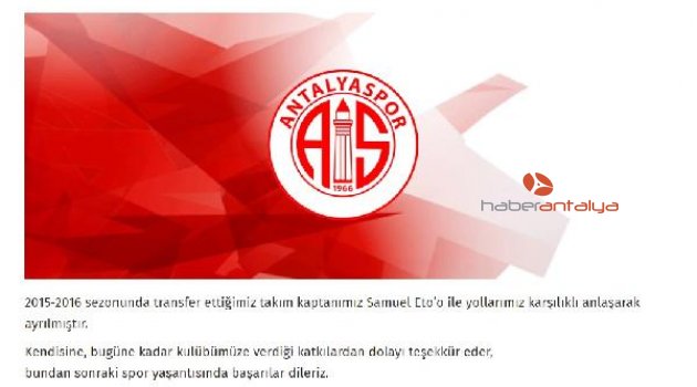 Antalyaspor'dan Eto'o’ya teşekkür mesajı