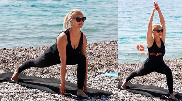 KADINLAR, SAHİLDE 'YOGA'TES YAPTI