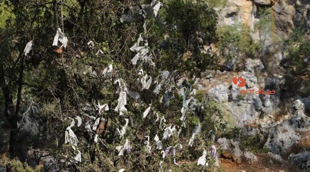 Kanyon kenarındaki ağaçlarda 'dilek' kirliliği