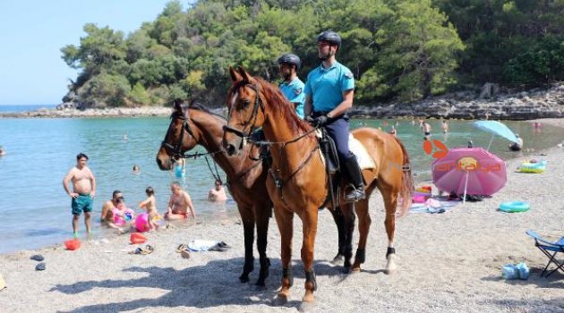 Kemer sahillerinde atlı jandarma göreve başladı