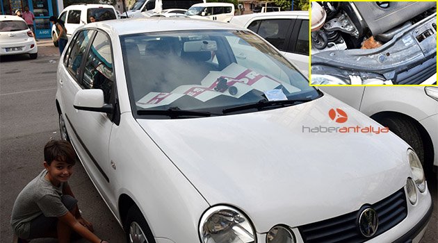 Otomobile giren kediyi, polis ve çocuklar kurtardı