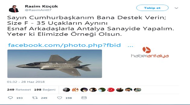 Sanayi esnafından 'Elimizde örneği olsun, F-35'i biz yapalım' paylaşımı