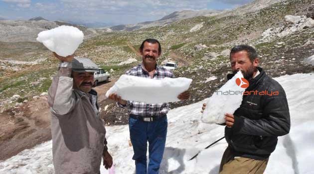 Sıcaktan bunalan Torosların karıyla serinliyor