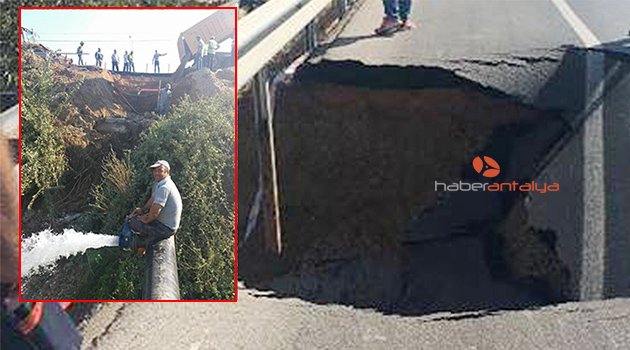Su borusu patladı, yol çöktü