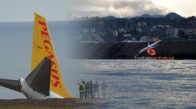 Trabzon’da pistten çıkan uçak, denize 25 metre kala durdu