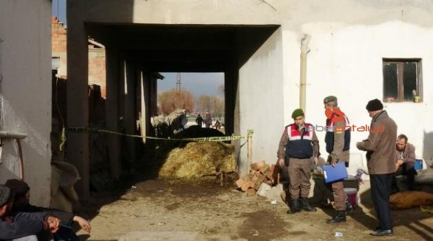 Yanan samanlıkta direğe bağlanmış erkek cesedi bulundu