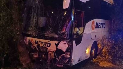 Antalya’da yolcu otobüsü refüjdeki ağaç ve aydınlatma direğine çarptı: 3 yaralı