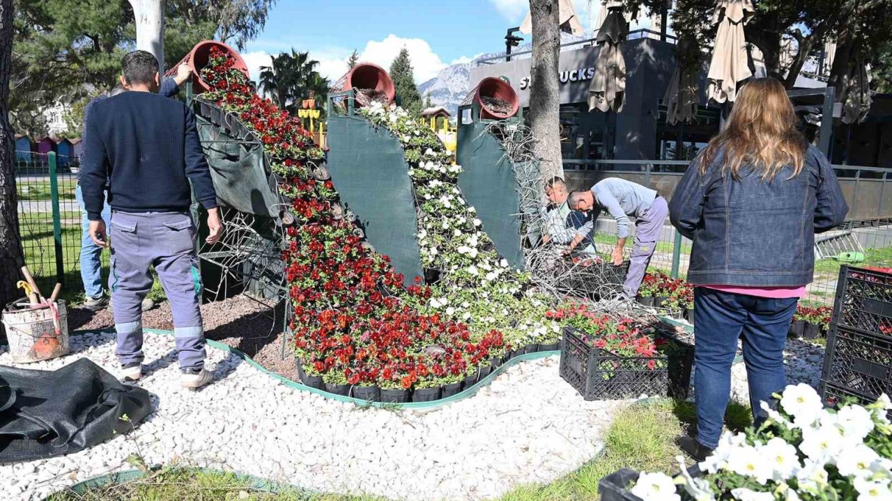 Kemer yaz sezonuna hazırlanıyor, ilçe petunyalarla süsleniyor