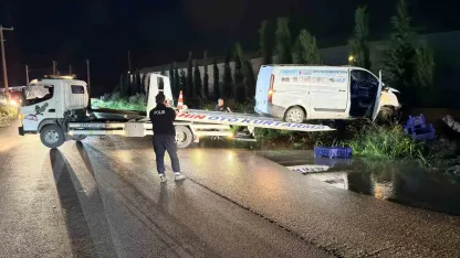 Kaza yapan kamyonet su kanalında asılı kaldı: 1 yaralı