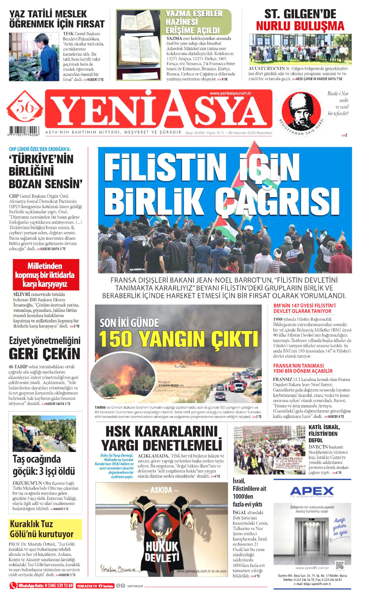 YENİ ASYA Gazete Manşeti