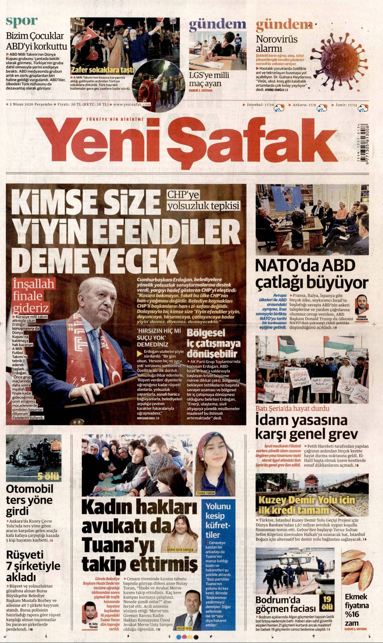 Yeni Şafak Gazetesi Gazete Manşeti