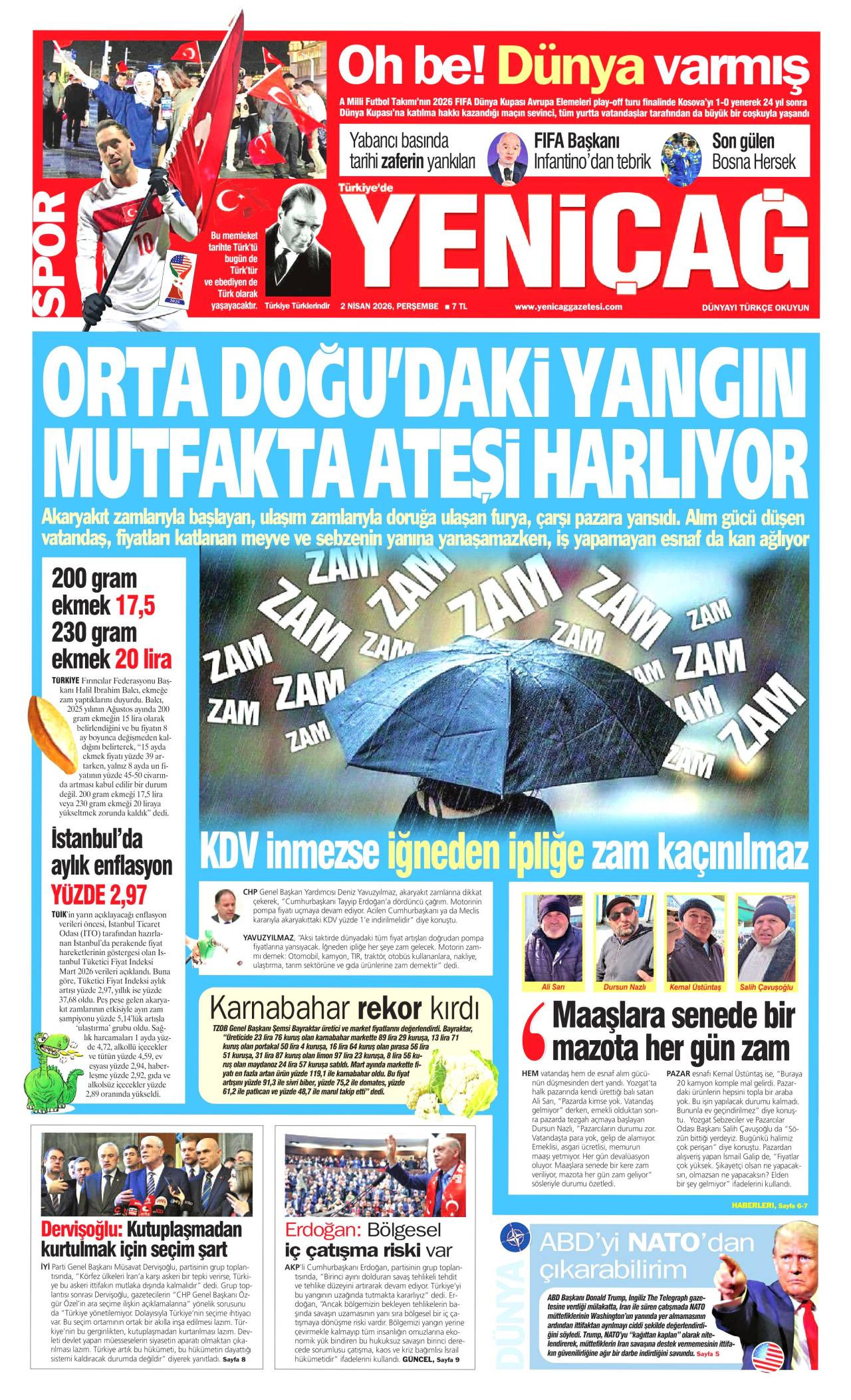 Yeniçağ Gazetesi Gazete Manşeti