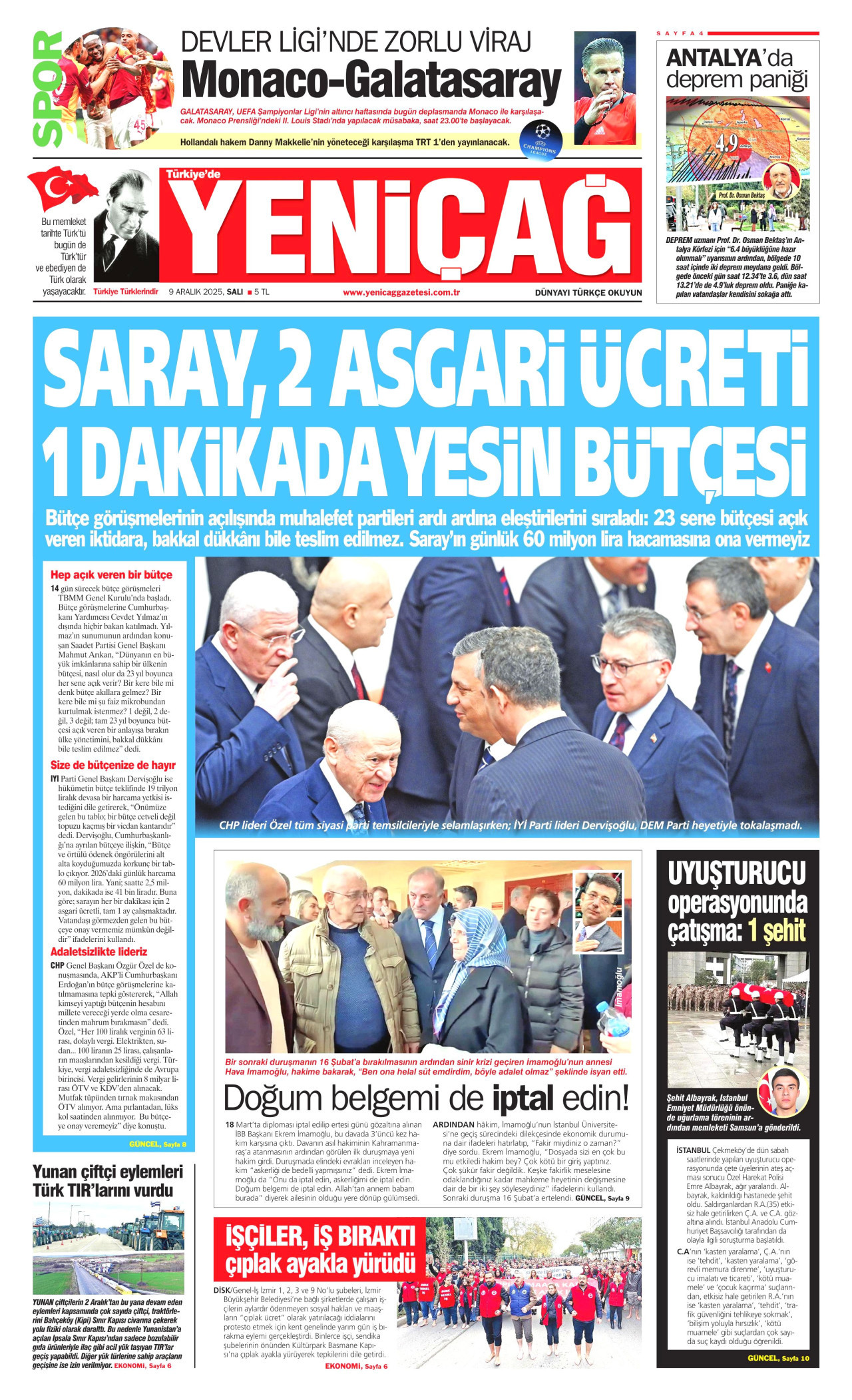 YENİÇAĞ Gazete Manşeti